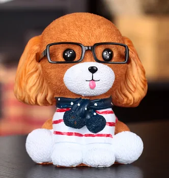 

Creative Eyeglass Dog Puppy Piggy Bank Animal Desktop Decoration Coin Money Penny Box Saving Pot Present Dolls Gifts Figurine