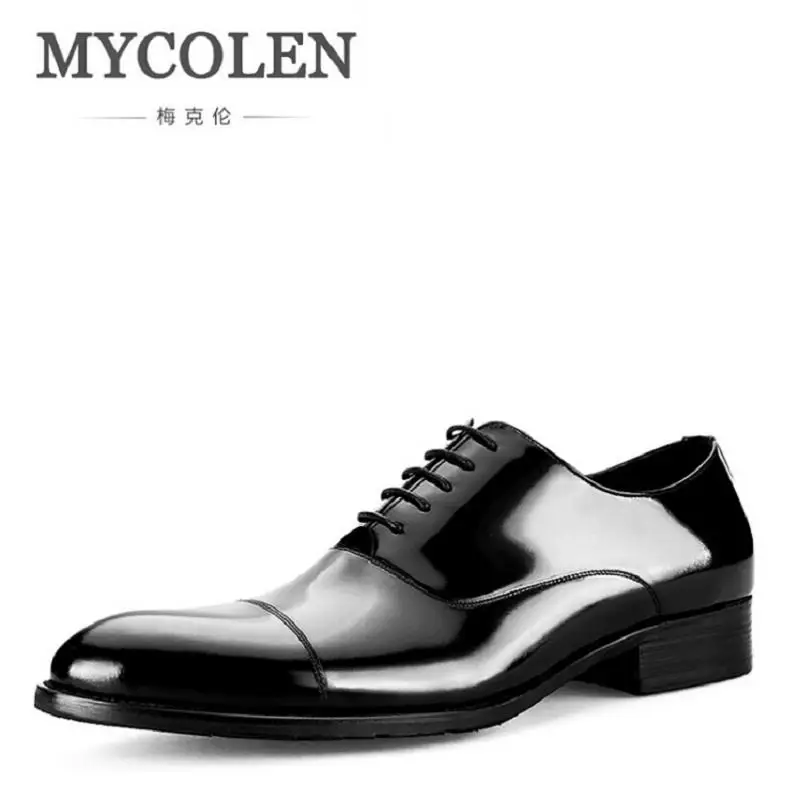 

MYCOLEN Pointed Toe Men Leather Shoe Custom Handmade Genuine Calf Leather Men Dress Shoe Black Suit Footwear Zapatos de hombre
