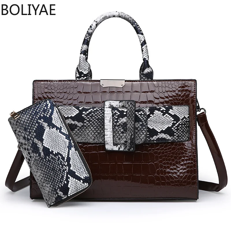 BOLIYAE женские лакированные кожаные дизайнерские сумки модные питоновый узор