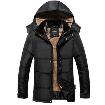 DIMUSI, зимняя мужская Толстая теплая куртка, мужские хлопковые парки на подкладке, мужская повседневная верхняя одежда, ветровка, съемная шапка, толстовки, TA193 - Цвет: Black