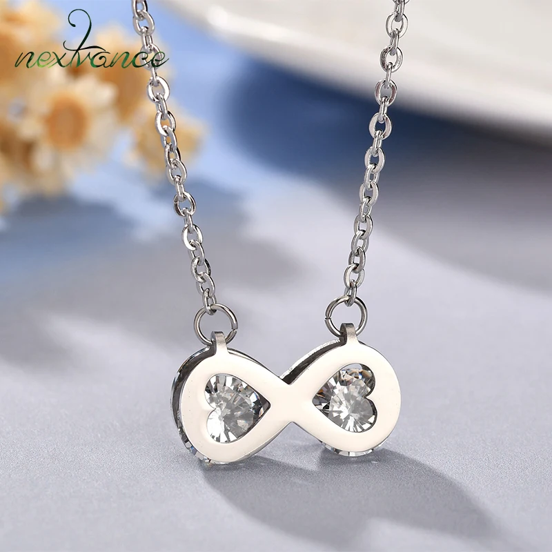 Nextvance CZ Stone Infinity Symbol Necklace Charm Infinity Heart Chain Necklace Stainless Steel