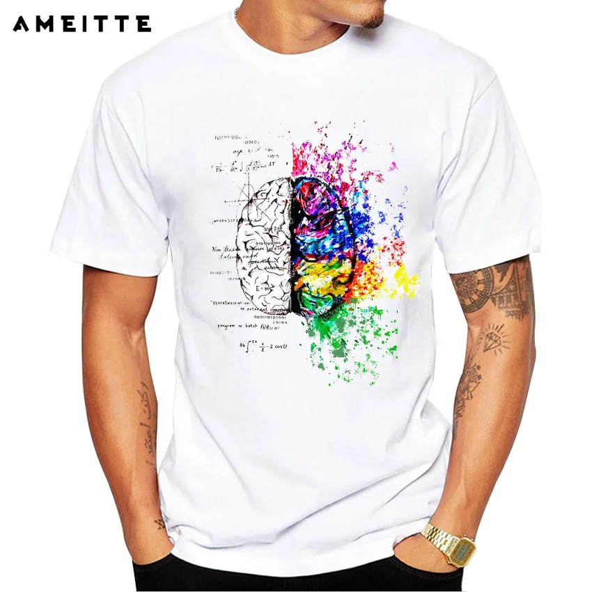 AMEITTE Comic Albert Einstein T Shirt Creative Rainbow Color Brain T ...