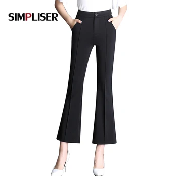 

SIMPLISER 2018 Women High Waist Flared Pants High Stretch Trousers Female Black Femme Pantalons Laides Large Size Trousers 3XL