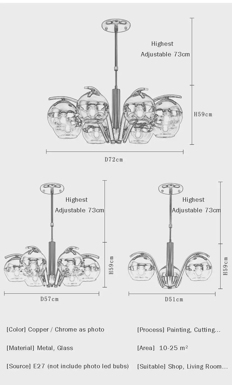 Стеклянная лампа, люстра, светильник ing, Современная гостиная, кухня, домашний декор, светильник, медный хромированный металлический дизайн E27
