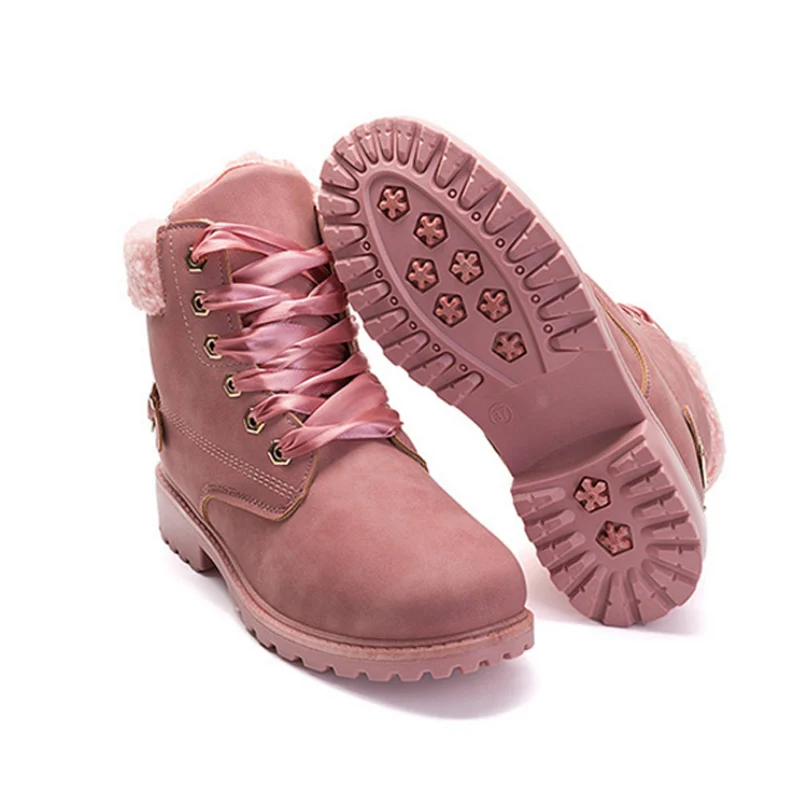 Najtaniej LFFZ nowe różowe buty damskie zasznurować solidne trzewiki w stylu casual okrągłe Toe buty damskie zimowe buty śniegowe brytyjski styl PP47