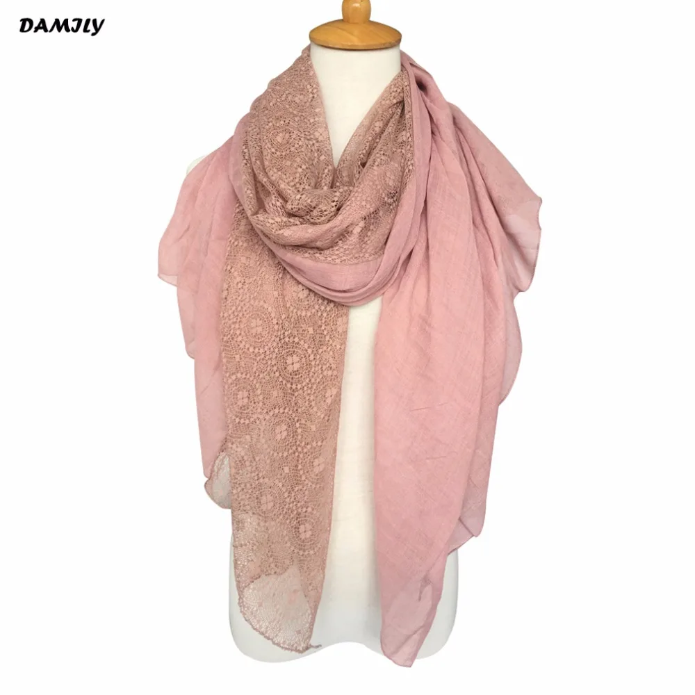 Luxury Brand Scarf For Women Solid Color Cotton Shawls Fashion Lace