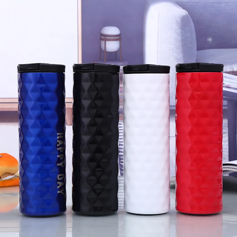 

2019 New High-end Diamond Style Business Straight Cup 500ML Double Layer Stainless Steel Vacuum Flask Portable Thermal Bottle