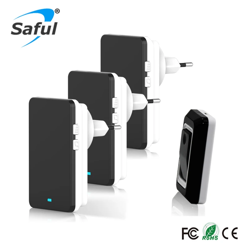 

Saful Waterproof Wireless Door Bell AC220V 28 Melody Easy Set Up Home DoorBells With 1 Push Button +3 Indoor Doorbell Receivers