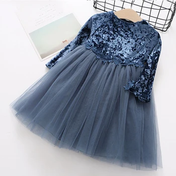 

Little girls spring dress new 2018 toddler lace patchwork long sleeve children princess clothing flowered pageant gowns evening