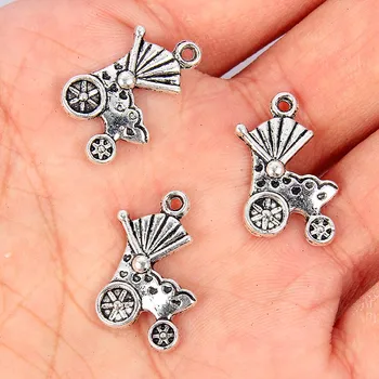 

10pcs Tibetan silver Baby Pram Stroller Pushcha Beads Charms Pendants fit Bracelet Jewelry Findings Makings DIY Necklace 12*18mm