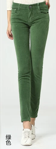 Осень весна зима вельветовые повседневные женские брюки карандаш полная длина средняя талия женские брюки размера плюс yss0402 - Цвет: Зеленый