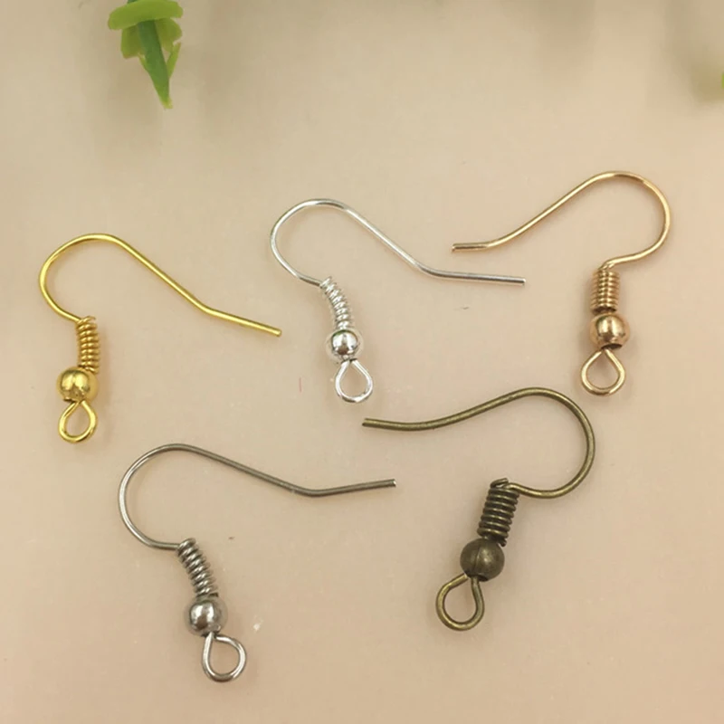 

200pcs/lot Iron Ear Hook Wire Clasp With Bead Charms Earring Hooks Wires Gold/Silver Fit DIY Earrings Jewelry Making Findings