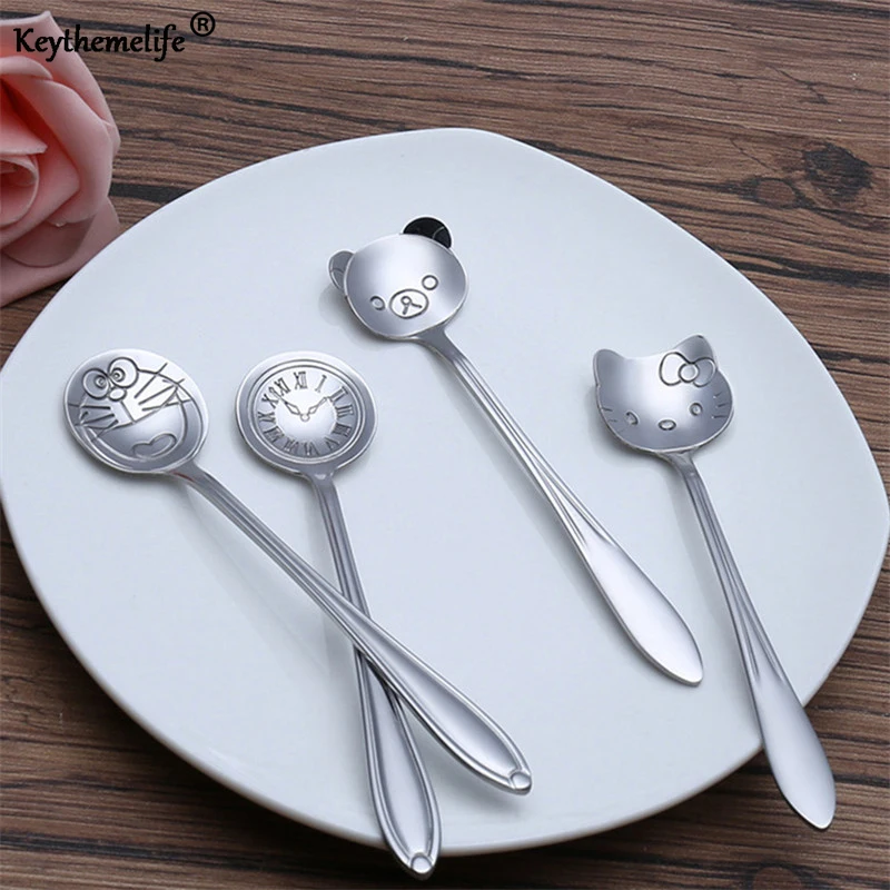

1pcs Cute Cartoon Spoons Hello kitty Dinner Spoon Children Kids Stainless Steel Baby Spoon Tableware