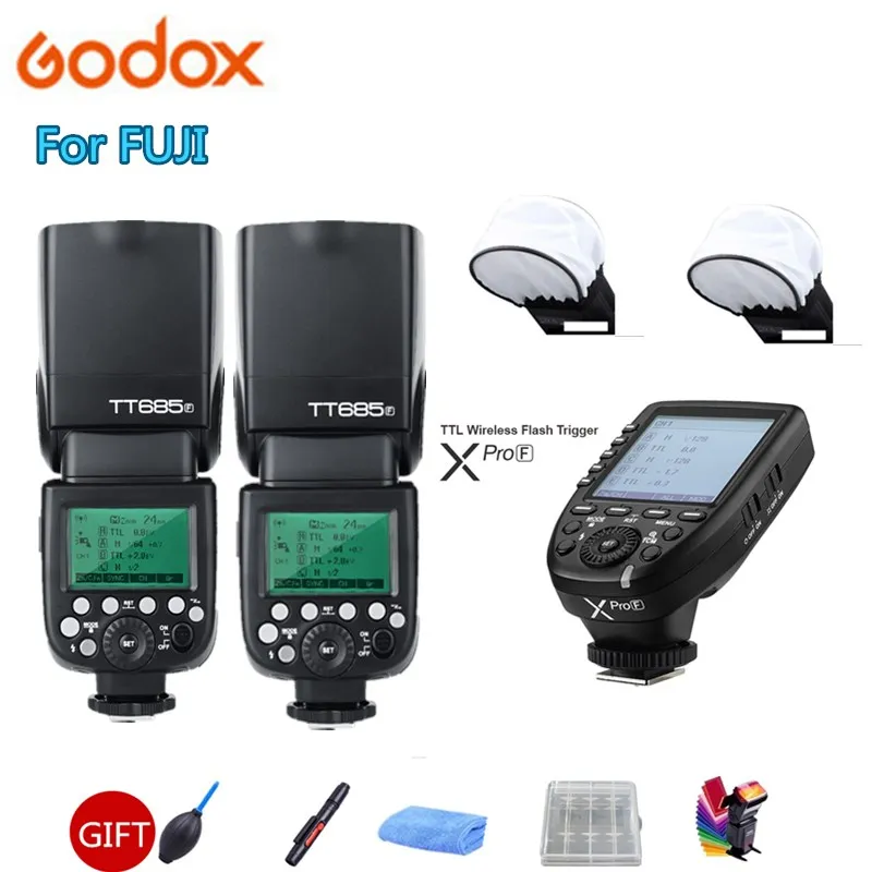 

2* Godox TT685F TT685 Flash Speedlite 2.4G HSS 1/8000s TTL GN60 Wireless Speedlite + Xpro-F Transmitter for Fujifilm Fuji Camera