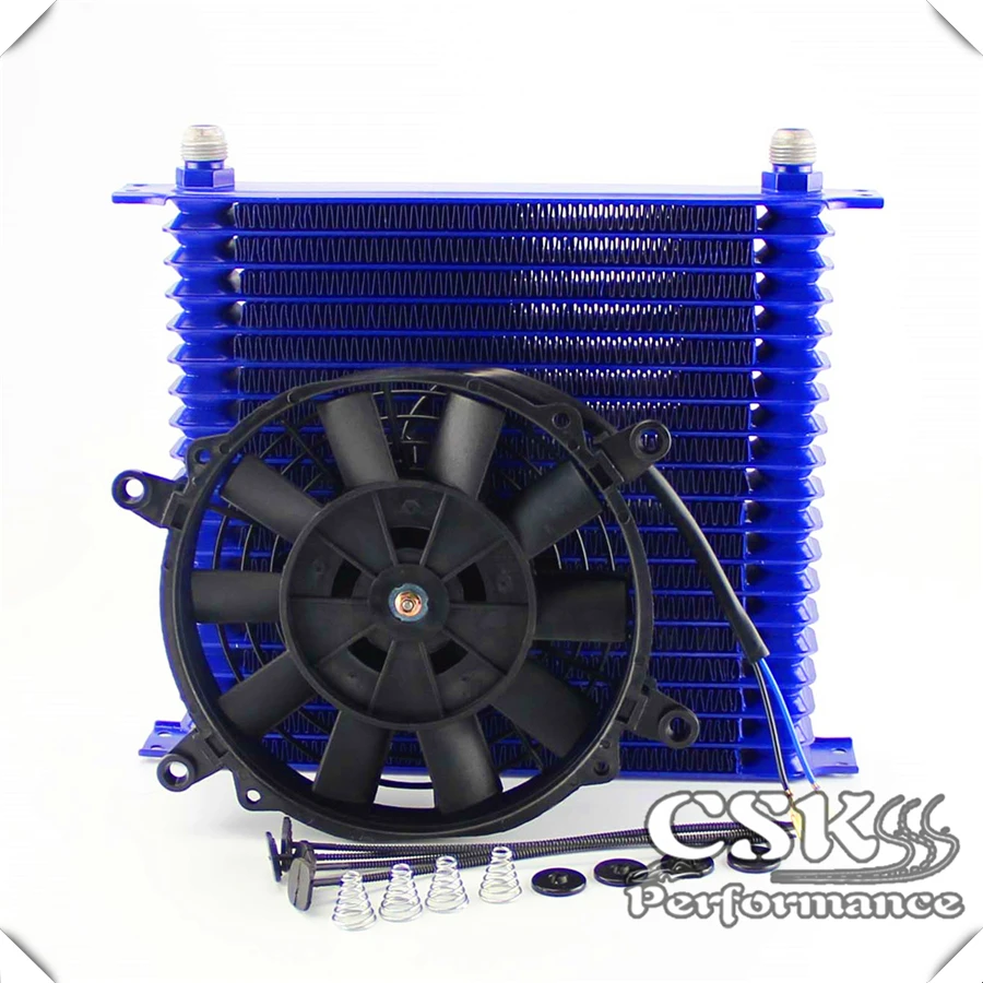 AN10 Trust 19 ряд Масляный радиатор двигателя 10," x 12" x "+ 7" электрический вентилятор для Chevrolet черный/синий