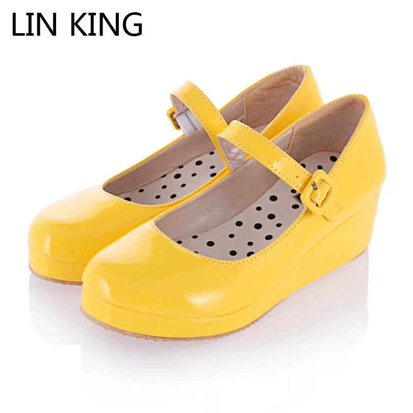 LIN KING/тонкие женские туфли в стиле Лолиты для костюмированной вечеринки размера плюс 47; женские туфли на танкетке; модные женские туфли-лодочки; обувь для вечеринок на платформе