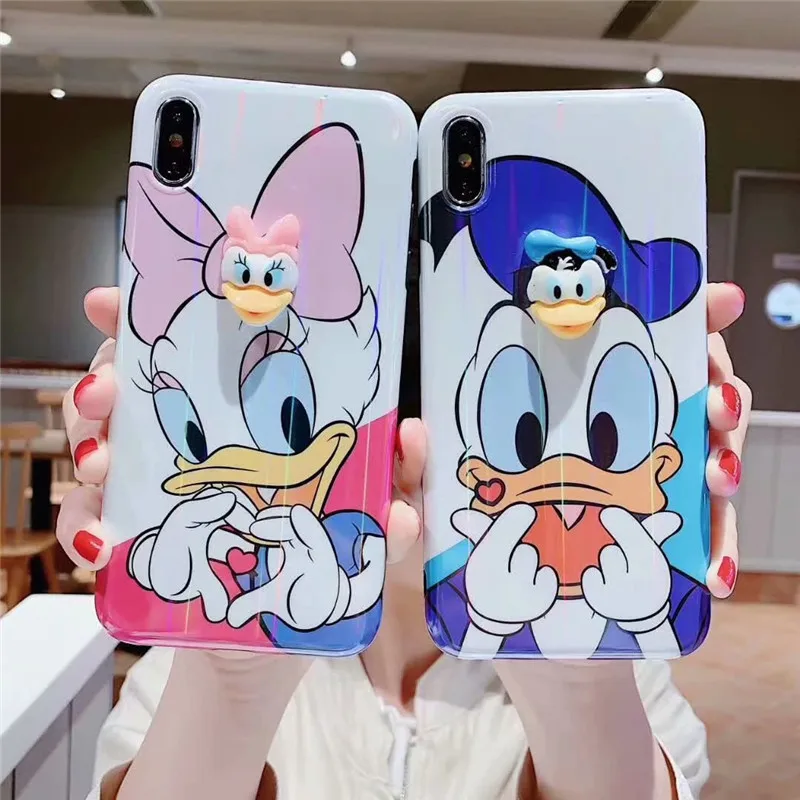 

GYKZ Cartoon Donald Daisy 3D Doll Phone Case For iPhone XS MAX XR X 7 8 6 6s Plus Bear Laser Soft Back Cover For iPhone 7 Capa