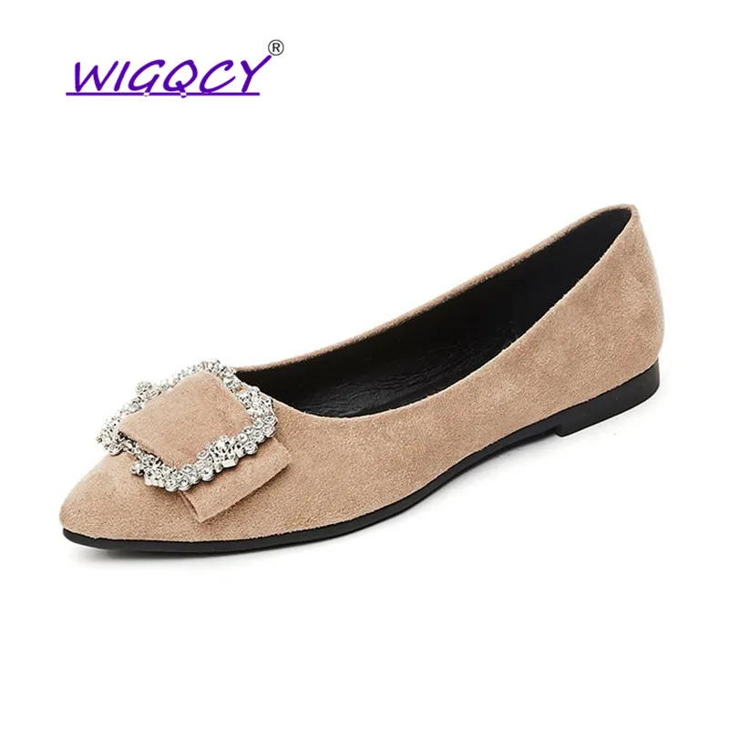 

Suede Pointed flat women shoes 2019 Spring Autumn shoes women Fashion Metal Decoration Square Buckle Shallow Office female shoes