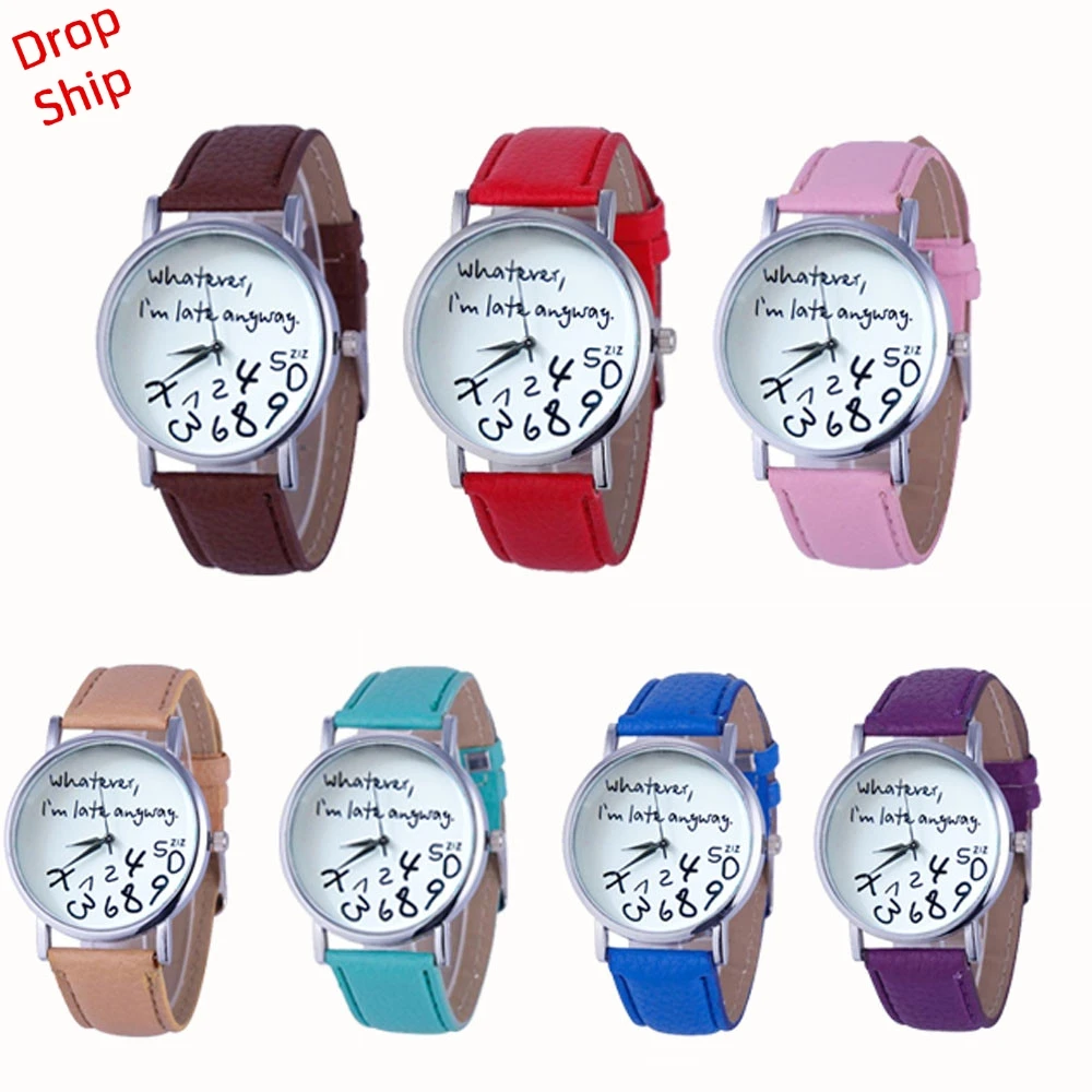 

Fashion Elegant Vogue Gifts Luxury Crystal Hot Women Leather Watch Whatever I am Late Anyway Letter Watches DROP SHIPPING J17W30
