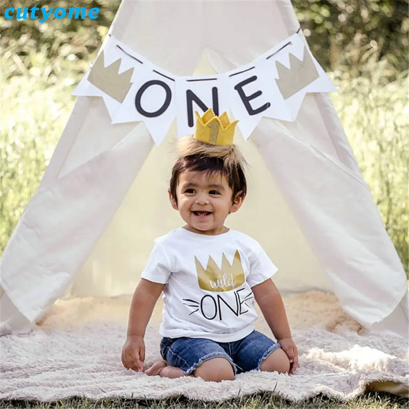 Baby Boys Girls T-shirts 1st Birthday Short Sleeve Top Tees Cotton Toddler Kids Boy Wild One T Shirt Clothing Child Girl tshirt (3)