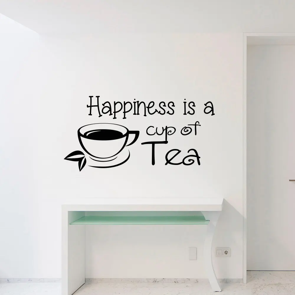 

Quote Wall Decsal Happiness Is A Cup Of Tea Vinyl Wall Stickers Interior Removable Window Decor Saying Tea Shop Art Mrual SY21