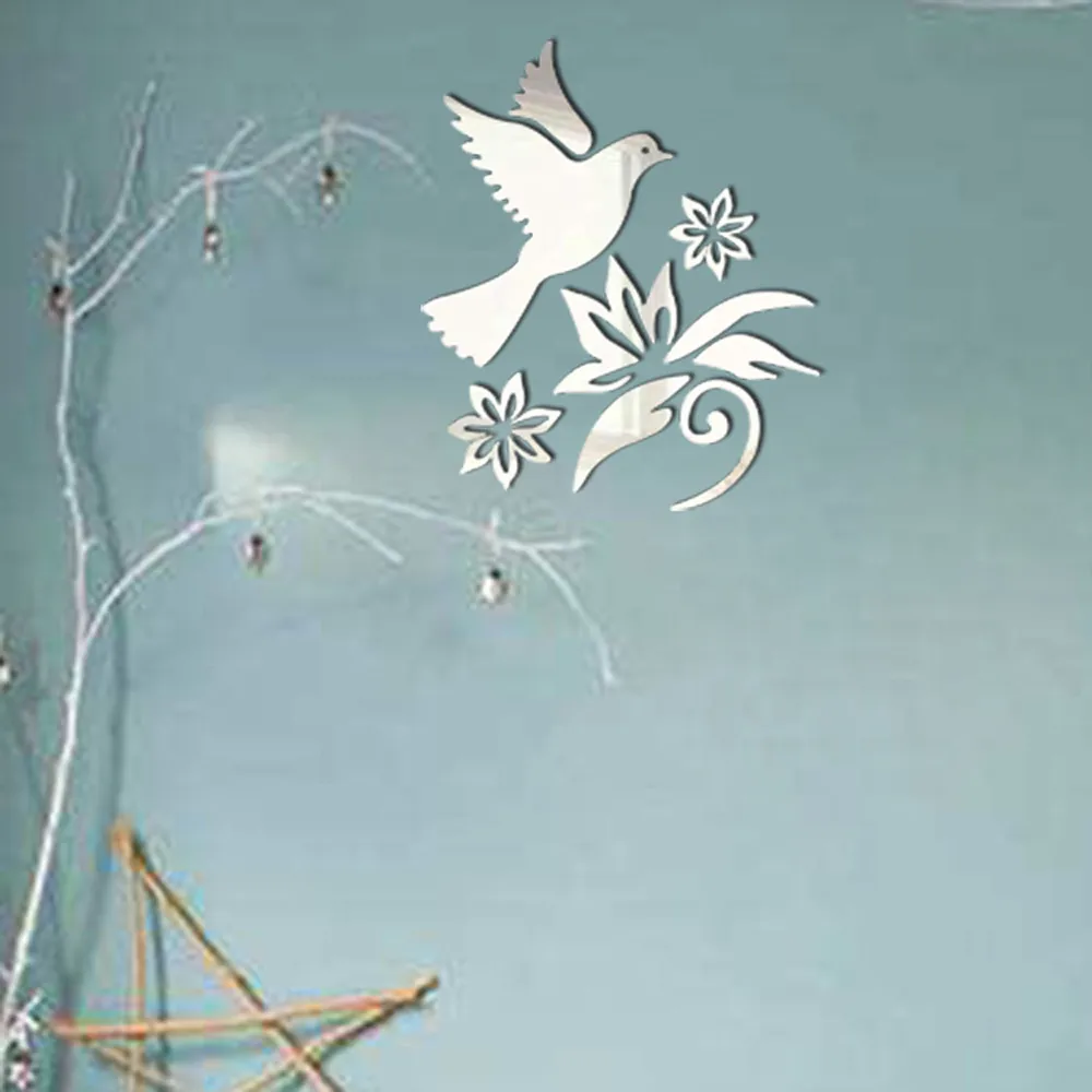 Modern Mirror Wall Sticker Fashion Bird Shape Removable Decal Art Mural