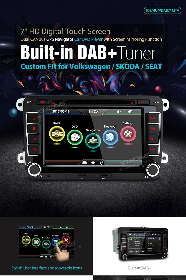 Sale 7" DAB+ Radio Car DVD Player GPS For Volkswagen VW Skoda Seat Amarok Beetle Bora Caddy Eos Golf Passat T5 Auto 2 Din RDS Stereo 0