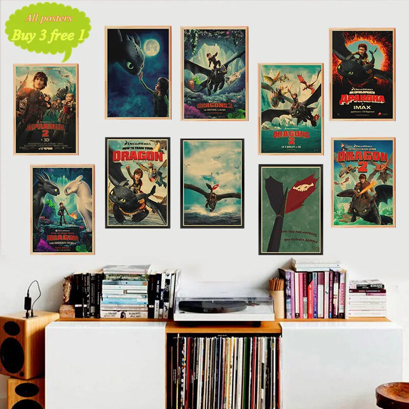 

How to Train Your Dragon Vintage Kraft Paper Movie Poster Map Home Decor Art Retro Posters and Prints Decorativos