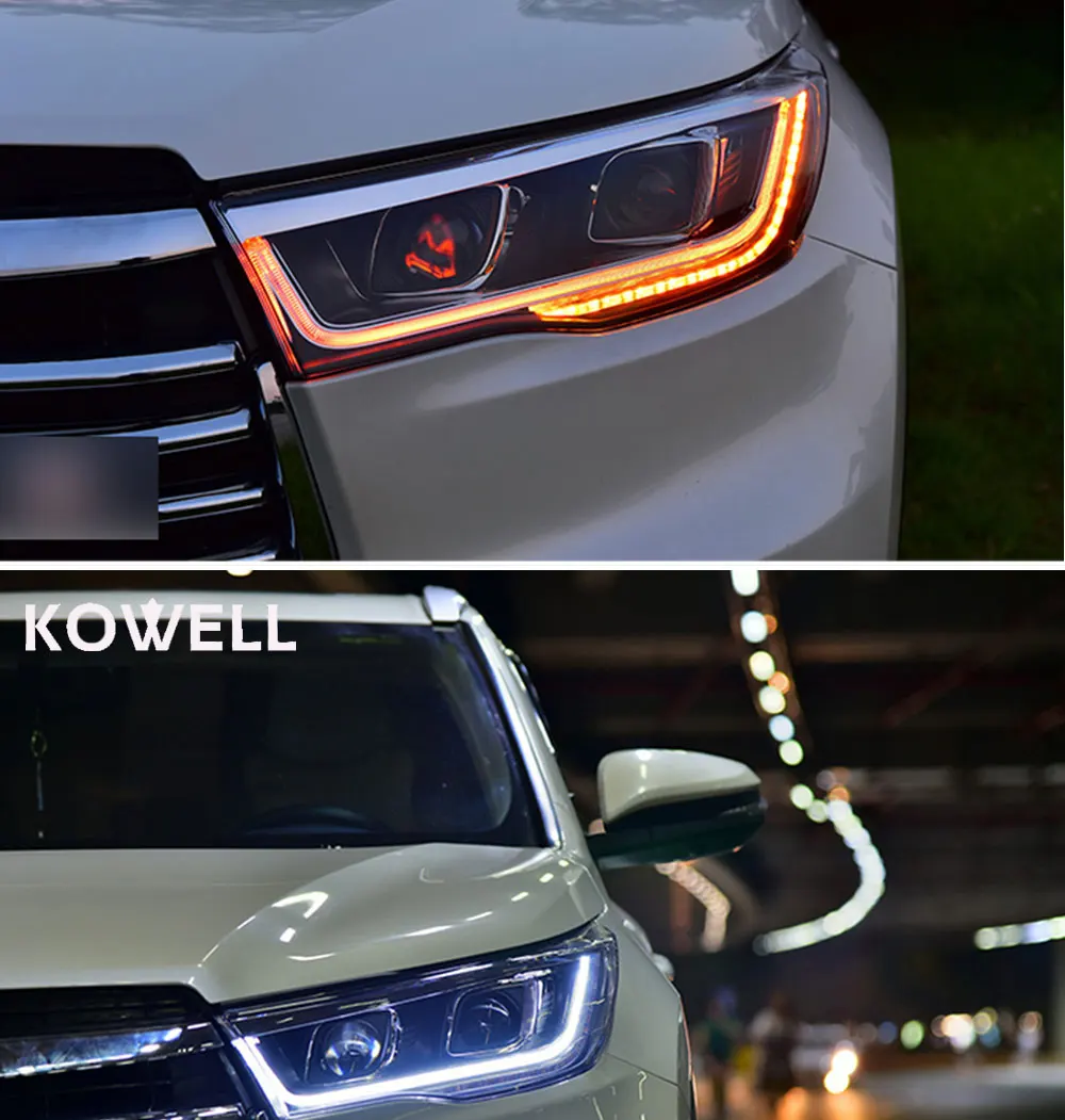 KOWELL автомобильный Стайлинг для фары Toyota HIGHLANDER для HIGHLANDER головная лампа Angel eye led DRL передний светильник Биксеноновая линза ксеноновая