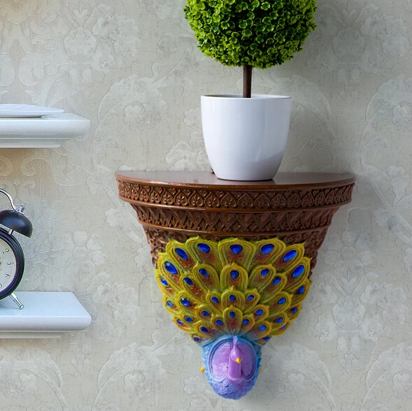 

Continental Peacock wall shelf Single shelf TV wall decorative frame Creative Peacock separator Mural