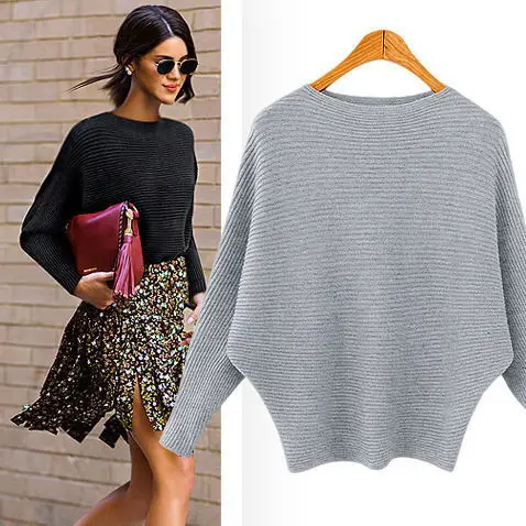 

Sweater Women Slash Neck Knitted Winter Sweaters Tops Female Batwing Cashmere Casual Pullovers Jumper Pull Femme