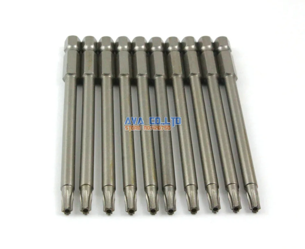 10 Pieces Magnetic Security Torx Screwdriver Bit S2 Steel 1/4&quot Hex Shank 100mm Long T20 Tip (100mm x T20) |