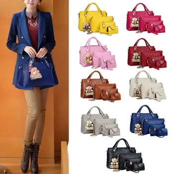 

Hot New 4 Pcs/Set Women Leather Handbag Shoulder Bags Tote Purse Lady Female Fashion Multifunction Satchel Messenger Bag