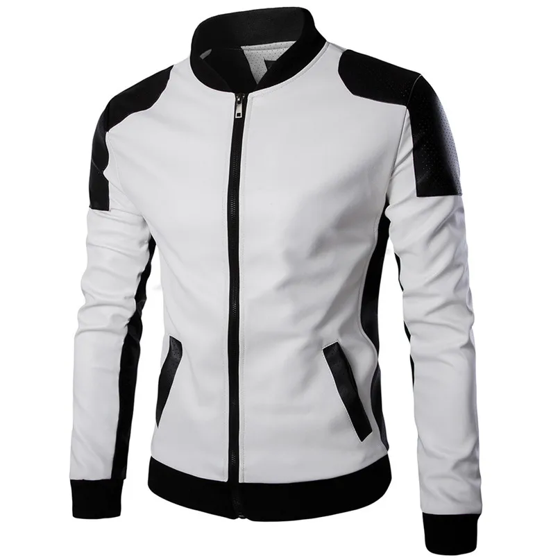 Cycling Jackets Mens Autumn Winter Long Sleeve Stand Patchwork Leather Coat Outwear Cycling Windproof Jacket Coat #2S21 (3)