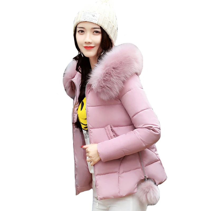 

Women Winter Short Jacket Hooded With Fur Collar Cotton Padded Ladies Coat Outwear Parka Chaqueta Mujer Invierno