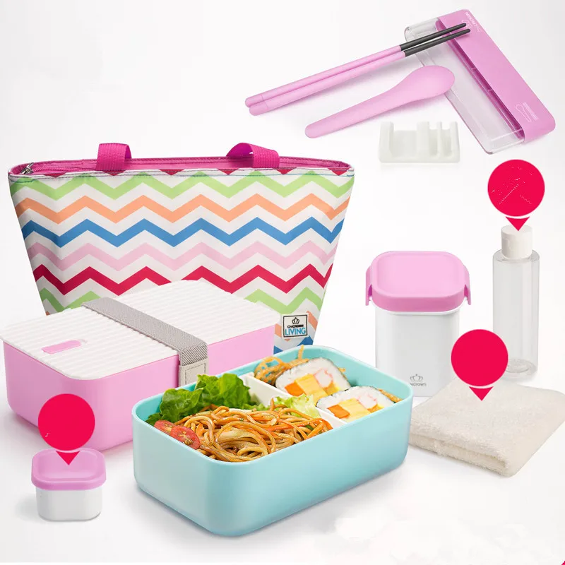 Японский стиль bento box пластиковый Ланч-бокс microwaveble пищевой контейнер посуда с мешками ложки палочки для еды 23