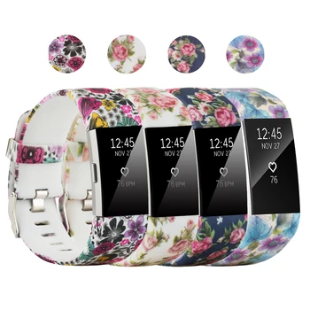 

Baaletc Replacement Bands For Fitbit charge 2 Silicone Flower Pattern For Fitbit Charge 2 Band Straps Wrist Bracelet