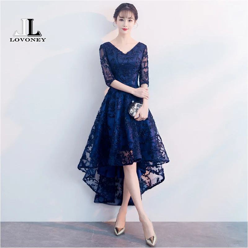 

DEERVEADO CS101 A Line V Neck High Low Short Prom Dresses 2019 Lace Up Back Adjustable Prom Gown Party Dresses Vestido De Festa