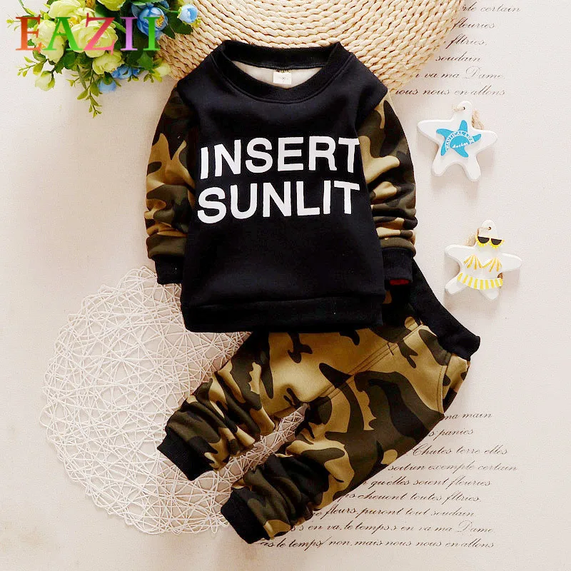 

EAZII Autumn Winter boys clothing Fashion Toddler Kids Baby Boy Letter T shirt Tops+Camouflage Pants Outfits Clothes Set 2019