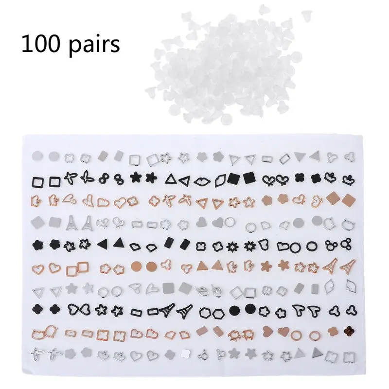 100 Pairs Assorted Styles Polymer Clay Hypoallergenic Stud Earrings Lot for Kids - Metal Color: 3