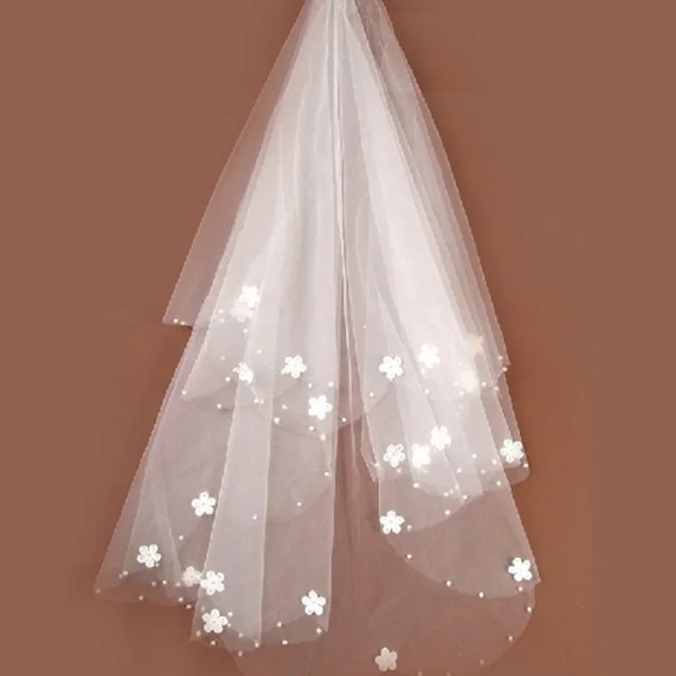 

Bridal Veil Short With Comb Lace Applique Edge Tulle Bridal Veil Two Layer Elbow Length Wedding Accessories
