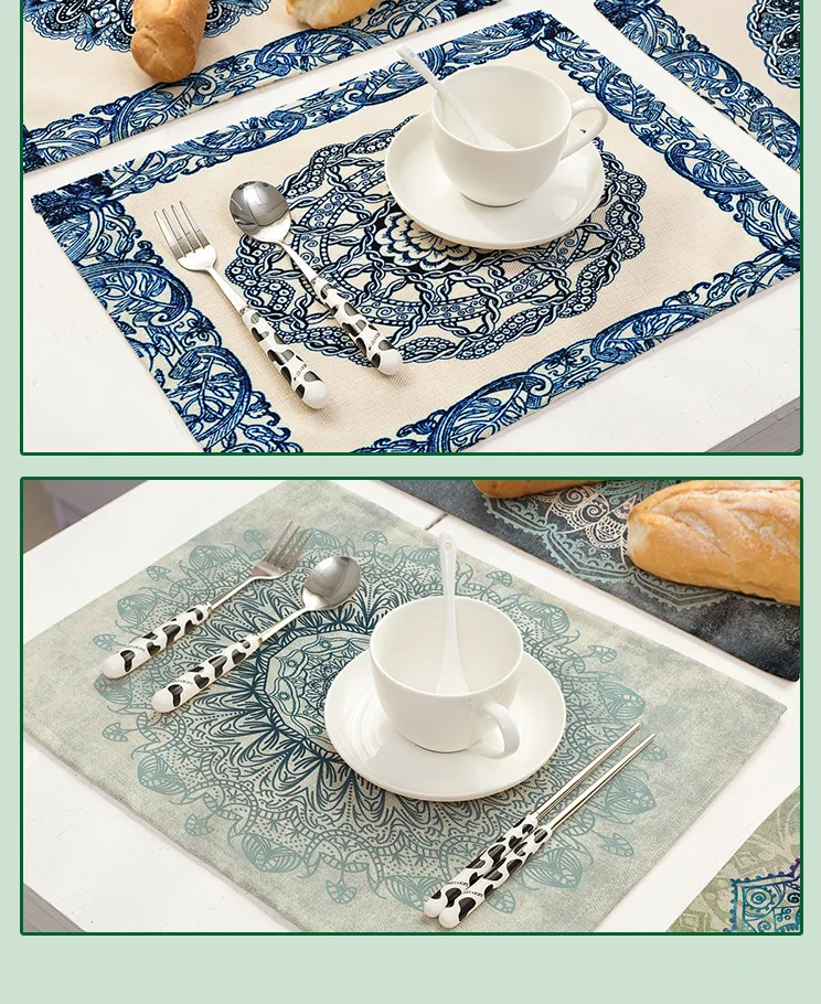 Мандала шаблон коврик для обеденного стола льняные цветочные печатные коврики для кухонного стола Теплоизоляционный стол салфетки