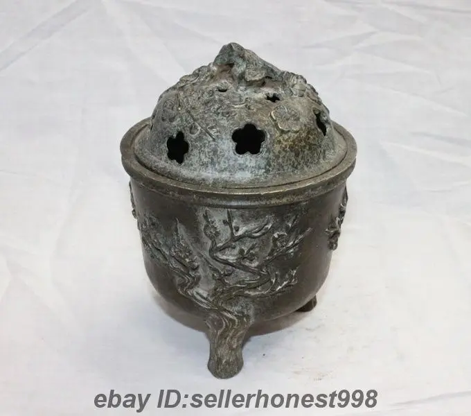 

China Xuande mark old Bronze Plum flower bole Temple Censer incense burner 5.19