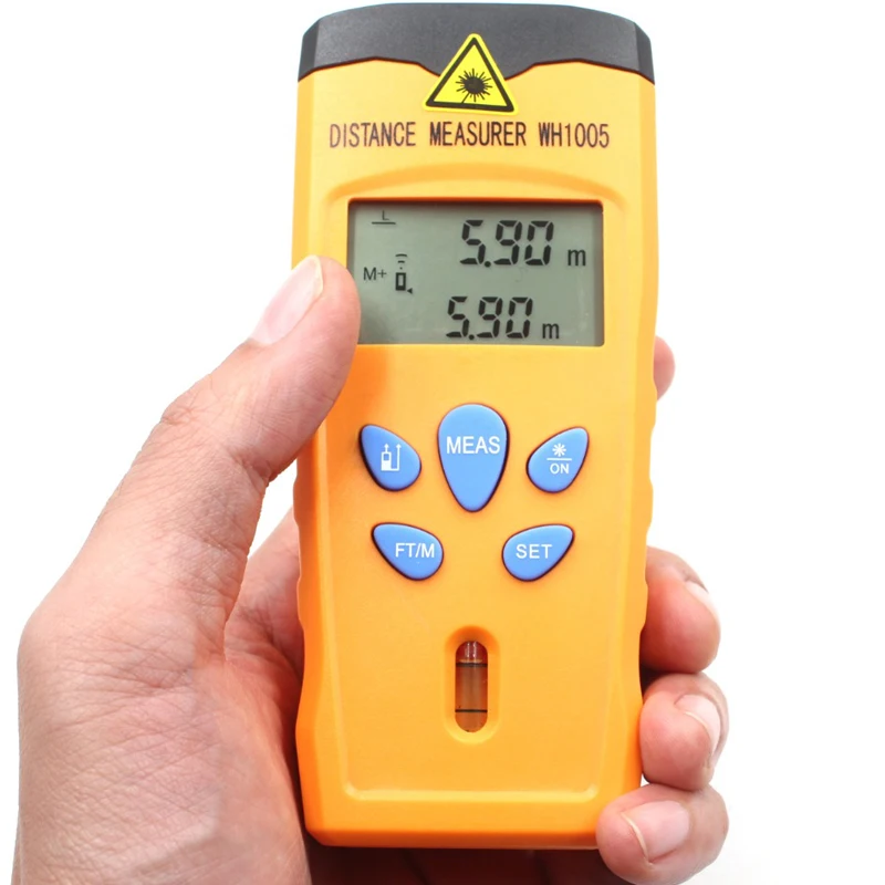 

WH1005 Ultrasonic 18M Laser Distance Meter Mini Range Finder Pointer Area Volum Meter Backlight New