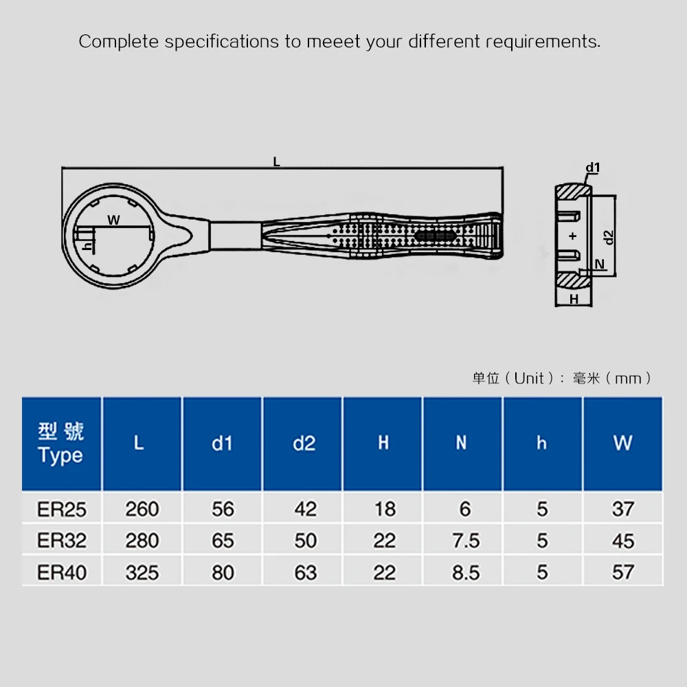 ER clamping nut wrench specification
