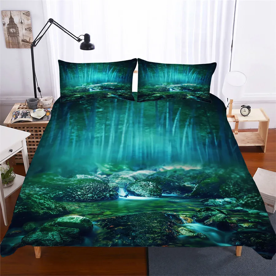 

HELENGILI 3D Bedding Set Forest Dreamland Print Duvet Cover Set Bedcloth with Pillowcase Bed Set Home Textiles #MJSL-84