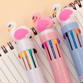 

1 Pcs Cute Cartoon Animal Flamingo 10 Colour Ballpoint Pen Multi Color Pen Student Press Ball Pen Boy Girl Party Gifts