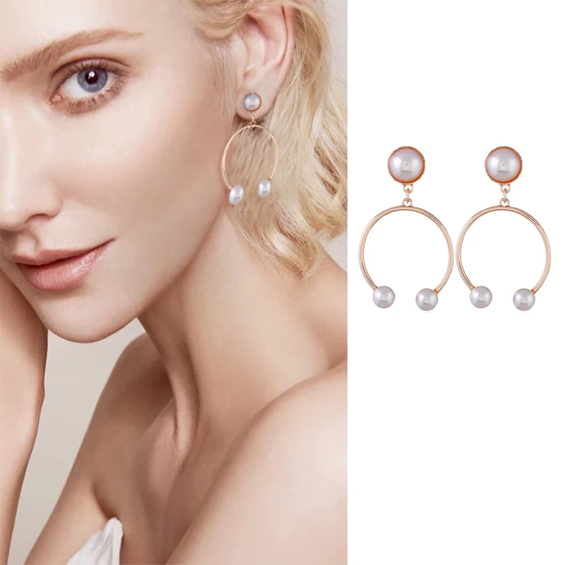 

2018 Fashion Gold Color Pearl Beads Drop Earrings Brincos Perle Pendientes Bou Pearl Dangle Earrings For Woman Wedding Jewelry