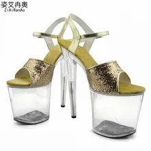 Bling Glitter Shoes Woman Nightclub Sexy Transparent Crystal Unisex Sandals 10 CM Platform Women Pumps 20 CM Big Size High Heels