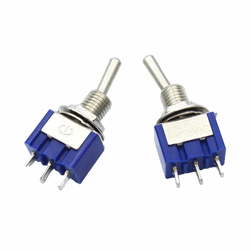 

10Pcs Miniature Toggle Switch Single Pole Double Throw SPDT (MTS103) ON-OFF-ON 120VAC 6A 1/4 Inch Mounting MTS-103